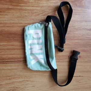 PINK fanny pack, teal color, well-used